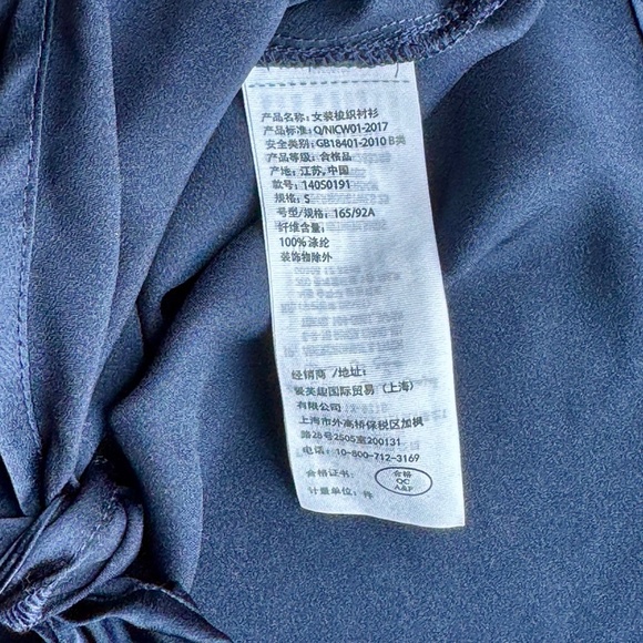 Abercrombie & Fitch Navy Blue Long Sleeves Tie-Front Silk Collar Blouse – Size S - Picture 6 of 12